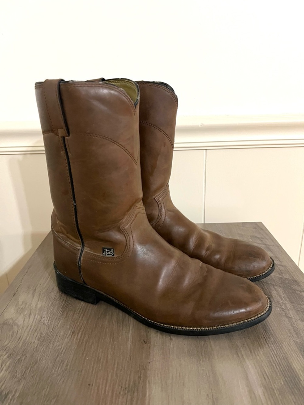 Justin Men’s Basic Brown Roper Western Medium Toe Boots Size 10D